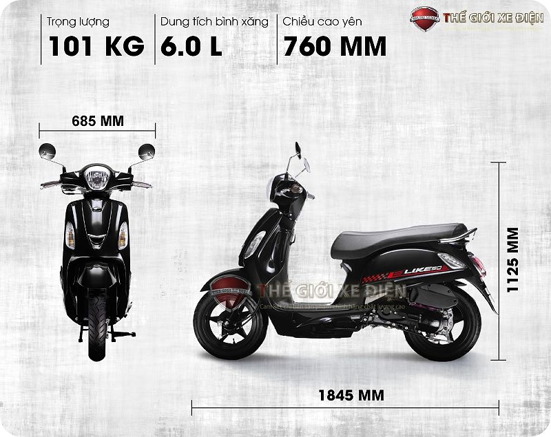 Kích thước xe ga 50cc Kymco Like